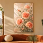 Peach Carnation Bouquet Flower Wall Art Canvas Print showcased in an elegant minimalist interior