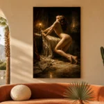 Candlelit Figure Classical Nude Wall Art Canvas Print showcased in an elegant minimalist interior
