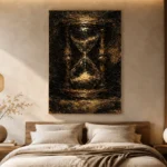 Antique Hourglass Dark Academia Wall Art Canvas Print showcased in an elegant minimalist interior