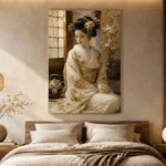 Ivory Kimono Portrait Japanese Geisha Art Canvas Print - Image 7