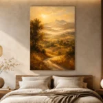 Golden Tuscan Valley Landscape Wall Art Canvas Print - Image 7