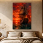 Crimson Tall Ship Sea Wall Art Canvas Print - Image 7