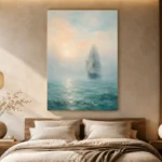Misty Sailing Ship Sea Wall Art Canvas Print - Image 7