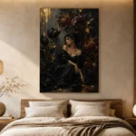 Midnight Bloom Muse Black & Gold Wall Art Canvas Print - Image 8