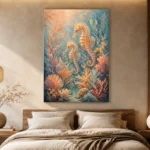 Coral Seahorses Underwater Wall Art Canvas Print showcased in an elegant minimalist interior