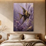 Black Gold Angelfish Underwater Wall Art Canvas Print showcased in an elegant minimalist interior