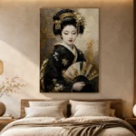 Black Kimono Fan Japanese Geisha Art Canvas Print - Image 7