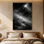 Mistbound Mountain Observatory Monochrome Wall Art Canvas Print showcased in an elegant minimalist interior