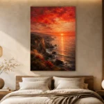 Coastal Sunset Dining Room Wall Art Canvas Print showcased in an elegant minimalist interior