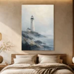 Coastal Lighthouse Dining Room Wall Art Canvas Print showcased in an elegant minimalist interior