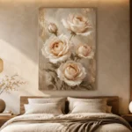 Ivory Rose Bouquet Flower Wall Art Canvas Print showcased in an elegant minimalist interior