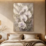 White Orchid Bouquet Flower Wall Art Canvas Print showcased in an elegant minimalist interior