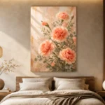 Peach Carnation Bouquet Flower Wall Art Canvas Print showcased in an elegant minimalist interior