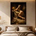 Candlelit Figure Classical Nude Wall Art Canvas Print showcased in an elegant minimalist interior