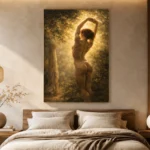 Sunlit Garden Figure Classical Nude Wall Art Canvas Print showcased in an elegant minimalist interior