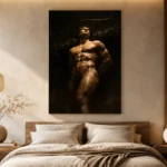 Chiaroscuro Male Figure Classical Nude Wall Art Canvas Print showcased in an elegant minimalist interior