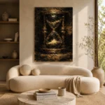 Antique Hourglass Dark Academia Wall Art Canvas Print showcased in an elegant minimalist interior