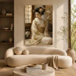 Ivory Kimono Portrait Japanese Geisha Art Canvas Print - Image 8