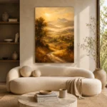 Golden Tuscan Valley Landscape Wall Art Canvas Print - Image 8