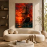 Crimson Tall Ship Sea Wall Art Canvas Print - Image 8