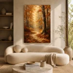 Autumn Forest Path Landscape Wall Art Canvas Print showcased in an elegant minimalist interior