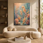 Coral Seahorses Underwater Wall Art Canvas Print showcased in an elegant minimalist interior