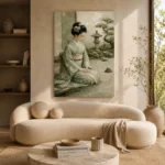 Sage Kimono Zen Garden Japanese Geisha Art Canvas Print - Image 8