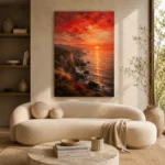 Coastal Sunset Dining Room Wall Art Canvas Print showcased in an elegant minimalist interior