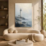 Coastal Lighthouse Dining Room Wall Art Canvas Print showcased in an elegant minimalist interior