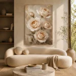 Ivory Rose Bouquet Flower Wall Art Canvas Print showcased in an elegant minimalist interior
