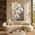 White Orchid Bouquet Flower Wall Art Canvas Print showcased in an elegant minimalist interior