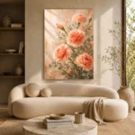 Peach Carnation Bouquet Flower Wall Art Canvas Print showcased in an elegant minimalist interior