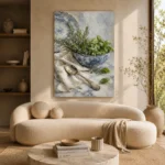 Porcelain Herb Still Life Kitchen Wall Art Canvas Print showcased in an elegant minimalist interior