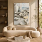 Coastal Oyster Still Life Kitchen Wall Art Canvas Print showcased in an elegant minimalist interior