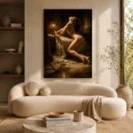 Candlelit Figure Classical Nude Wall Art Canvas Print showcased in an elegant minimalist interior
