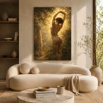 Sunlit Garden Figure Classical Nude Wall Art Canvas Print showcased in an elegant minimalist interior