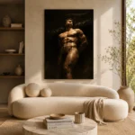 Chiaroscuro Male Figure Classical Nude Wall Art Canvas Print showcased in an elegant minimalist interior