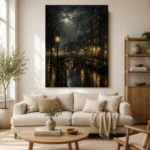 Moonlit Amsterdam Canal Cinematic Cityscapes Canvas Print - Image 9