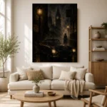 London Fog Noir Movie Wall Art Canvas Print showcased in an elegant minimalist interior