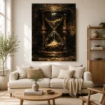 Antique Hourglass Dark Academia Wall Art Canvas Print showcased in an elegant minimalist interior