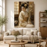 Ivory Kimono Portrait Japanese Geisha Art Canvas Print - Image 9