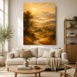 Golden Tuscan Valley Landscape Wall Art Canvas Print - Image 9