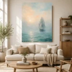 Misty Sailing Ship Sea Wall Art Canvas Print - Image 9
