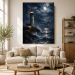 Moonlit Lighthouse Sea Wall Art Canvas Print - Image 9
