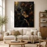 Midnight Bloom Muse Black & Gold Wall Art Canvas Print - Image 6