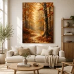Autumn Forest Path Landscape Wall Art Canvas Print showcased in an elegant minimalist interior