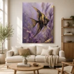 Black Gold Angelfish Underwater Wall Art Canvas Print showcased in an elegant minimalist interior