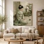Sage Kimono Zen Garden Japanese Geisha Art Canvas Print - Image 9