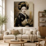 Black Kimono Fan Japanese Geisha Art Canvas Print - Image 9