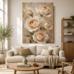 Ivory Rose Bouquet Flower Wall Art Canvas Print showcased in an elegant minimalist interior